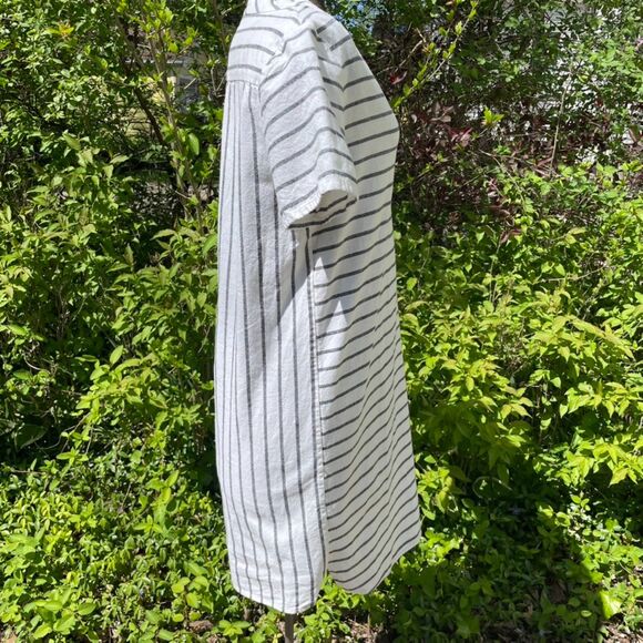 Lands' End Cotton Linen Blend Shift Dress Sz 6 White Mixed Stripes Short Sleeves - Picture 3 of 12